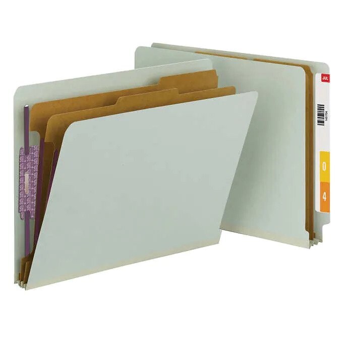 Smead End-Tab Classification Folders 6-section Gray-Green Letter, 10-count