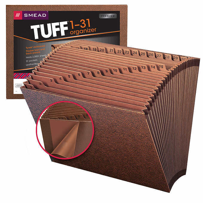 Smead TUFF Expanding File, Daily, 31-Pockets, Letter, Redrope