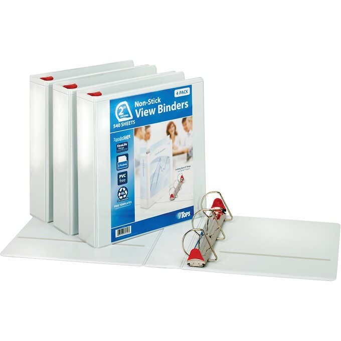 TOPS 2" Locking D-Ring View Binder, 4-count