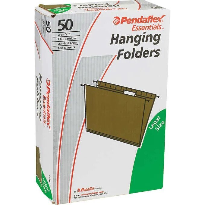 Pendaflex Hanging Folder, 1/5-Cut Tab, Legal, Standard Green, 50 ct