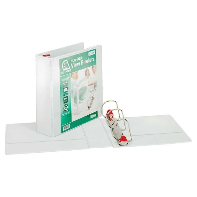 TOPS Non-Stick Locking View Binder, 3" - D-Ring, White, 2 ct