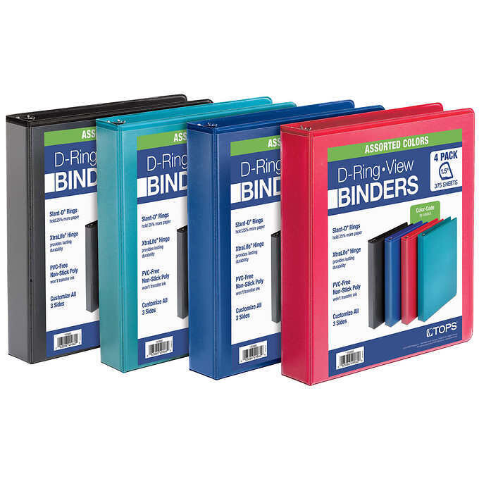 TOPS 1.5” D-Ring View Binders, 4-pack