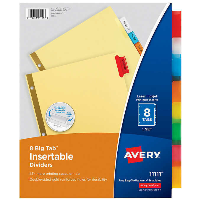 Avery Insertable 8-Tab Big Tab Dividers, Letter Size, Multi-Color, 6-count