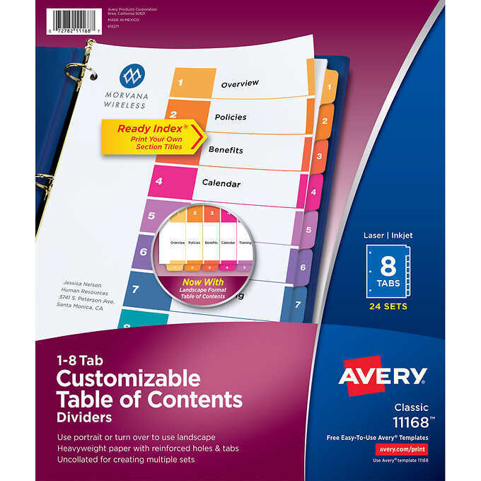 Avery Ready Index, Table of Contents Dividers, 8-Tab, 24-Sets