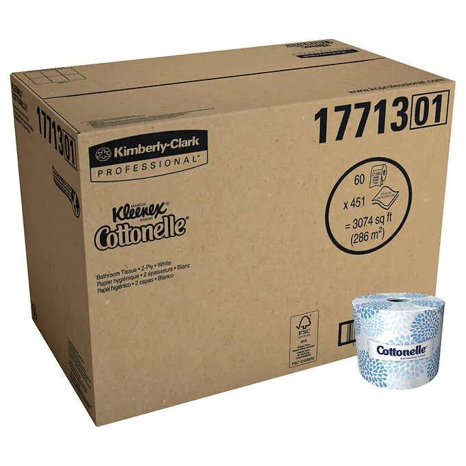 Kleenex Cottonelle Bath Tissue Rolls 2-ply, White, 60-count