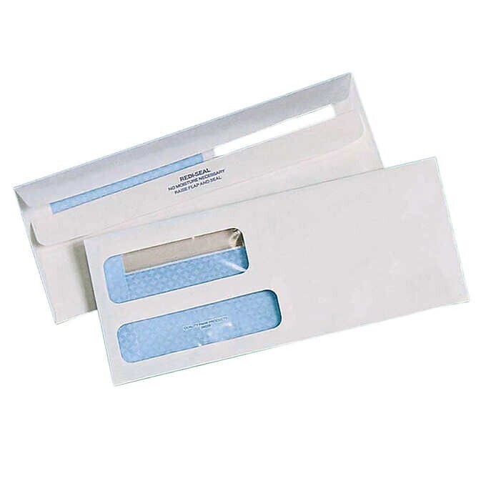 Quality Park Redi-Seal Security-Tint Double Window Envelopes 3-7/8" x 8-7/8" White, 500-count