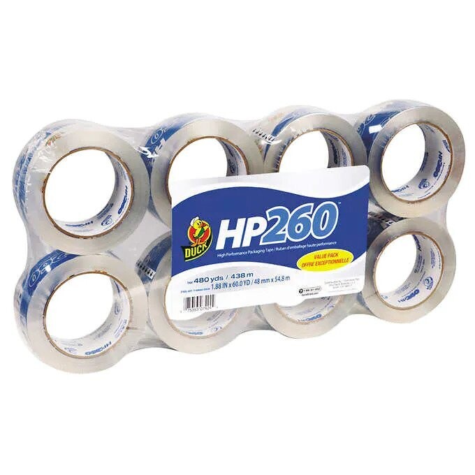 Duck Carton Sealing Clear Tape, 1.88" x 60 yards, 8-count