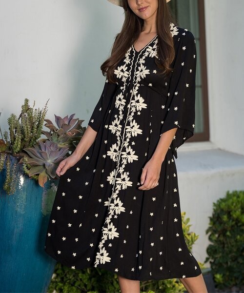 Black & Ivory Floral Embroidered Midi Dress Black & Ivory Floral Embroidered Midi Dress
