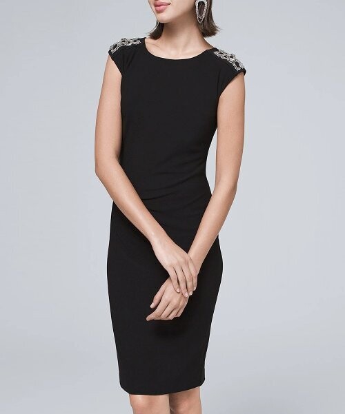 Black Embellished Cap-Sleeve Midi Sheath Dress Black Embellished Cap-Sleeve Midi Sheath Dress