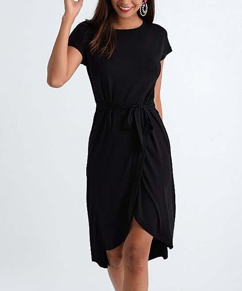 Black Tie-Waist Tulip-Hem Dress