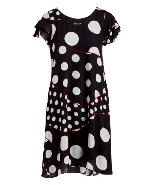 Black & White Polka Dot Flutter-Sleeve Dress Black & White Polka Dot Flutter-Sleeve Dress