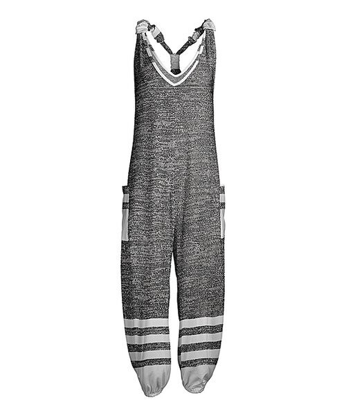 Gray & White Stripe Racerback Pocket Jumpsuit