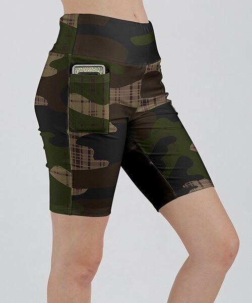 Green & Brown Camo Pocket Bike Shorts