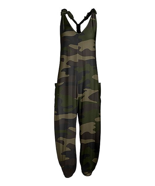 Olive Green Camo Racerback Pocket Jumpsuit