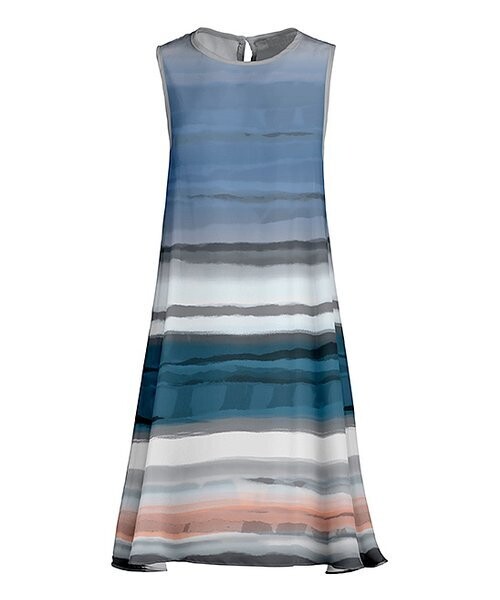 Blue & Coral Abstract Stripe Sleeveless Shift Dress