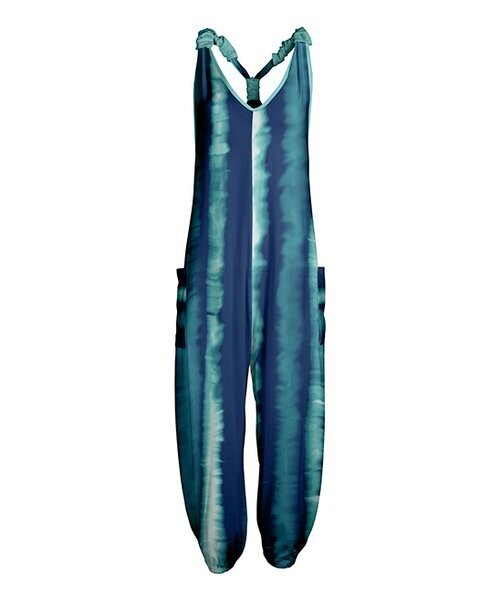Navy & Turquoise Tie-Dye Stripe Racerback Pocket Jumpsuit