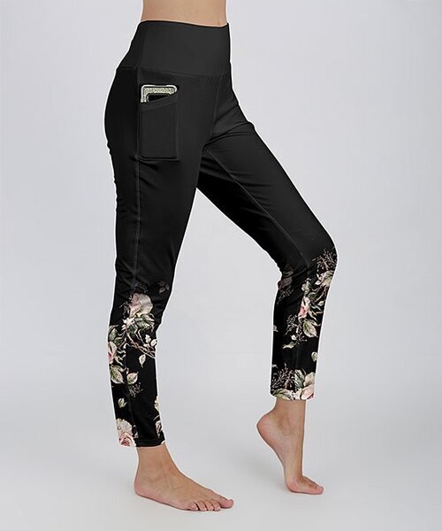 Black & Rose Floral High-Waist Pocket Leggings