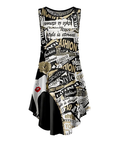 Black & Beige 'Fashion' Collage Sleeveless Curved-Hem Dress