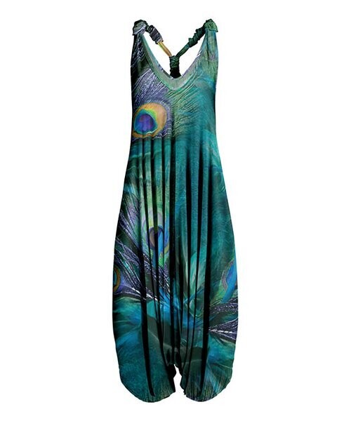Teal & Blue Peacock Racerback Harem Jumpsuit