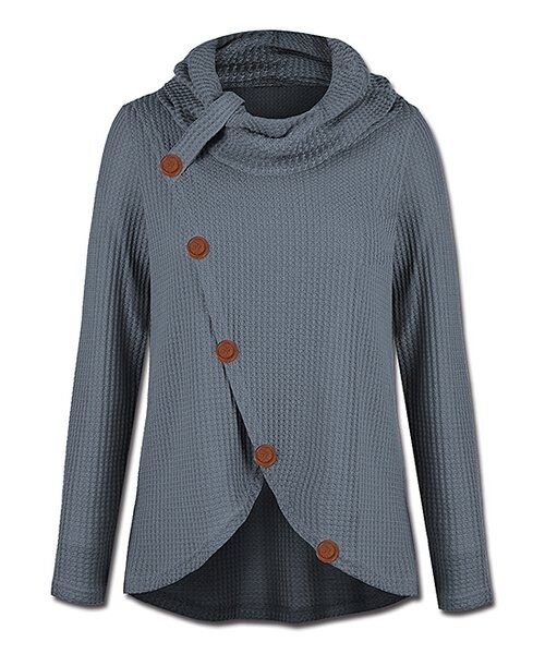 Gray-Blue Wrap Cowl Neck Top