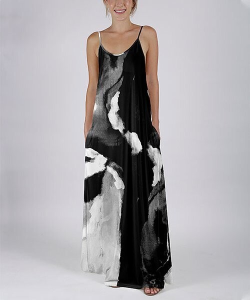 Black & Gray Abstract Sleeveless Maxi Dress Black & Gray Abstract Sleeveless Maxi Dress