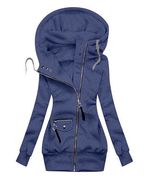 Navy Four-Pocket Zip-Up Hoodie