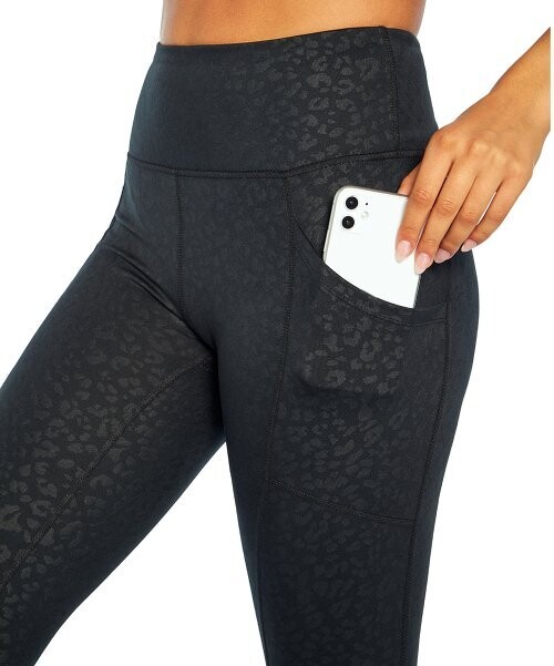 Black Leopard Embossed Pocket Eclipse 25'' Crop Leggings