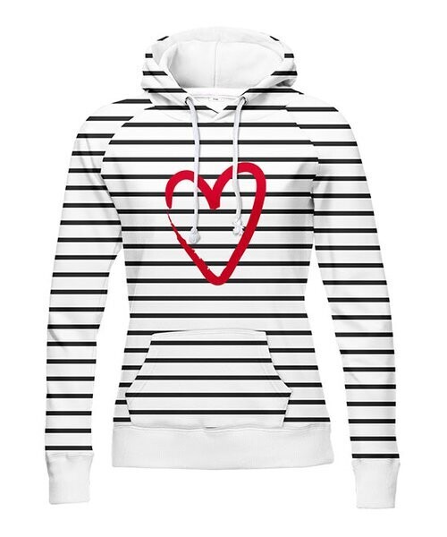 Black & White Stripe Heart Fleece-Lined Hoodie