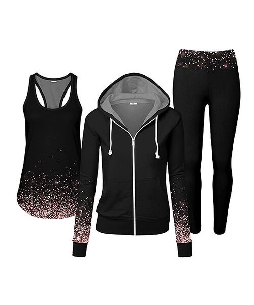 Black & Pink Gradient Confetti Zip-Up Hoodie Set
