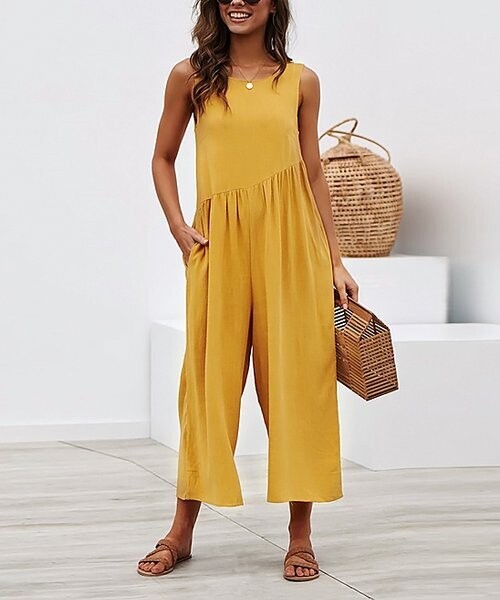 Yellow Sleeveless Capri Jumpsuit