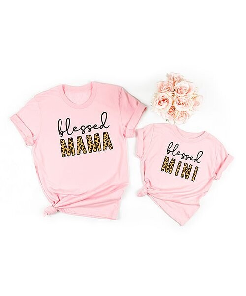 Pink Leopard 'Blessed Mama' Tee & 'Blessed Mini' Tee