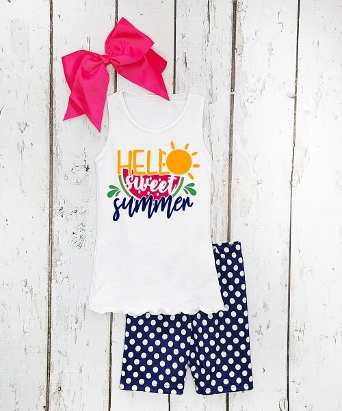 White 'Hello Sweet Summer' Tank & Navy Polka Dot Shorts