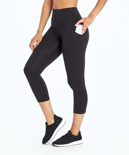 Black 22'' Pocket Tummy-Control High-Waist Crop Leggings