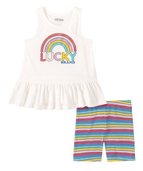 Light Pink 'Lucky' Ruffle-Hem Tank & Rainbow Stripe Shorts