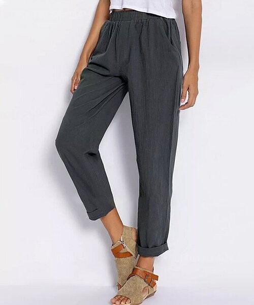 Gray Pocket Cuff-Hem Crop Pants