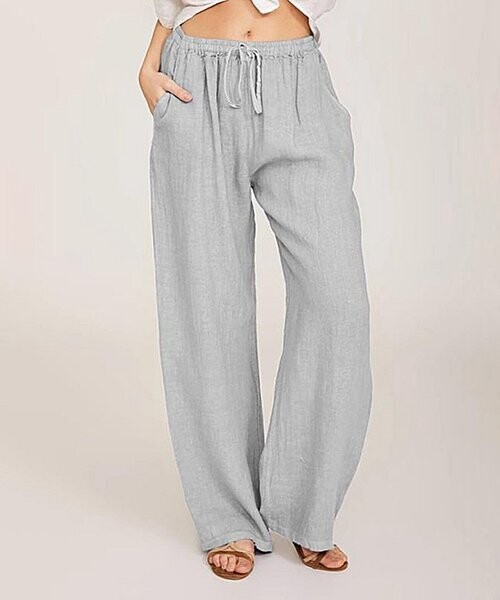 Light Gray Drawstring Wide-Leg Pants