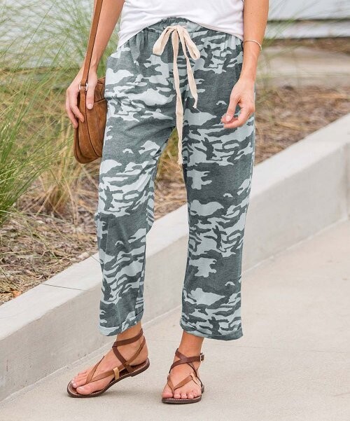 Light Teal Muted Camo Knit Crop Lounge Pants
