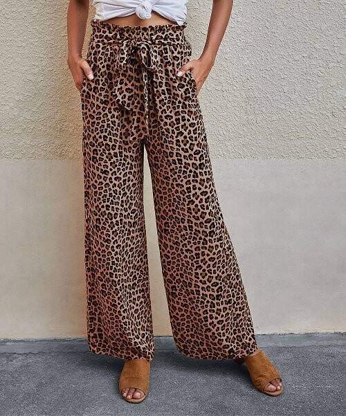 Brown & Black Leopard Pocket Paper Bag Pants