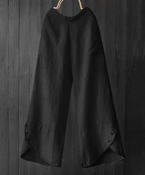 Black Tulip-Hem Wide-Leg Pants