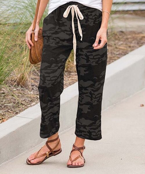 Black Muted Camo Knit Crop Lounge Pants