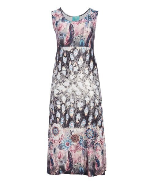 Gray & Pink Abstract Peacock Sleeveless Maxi Dress