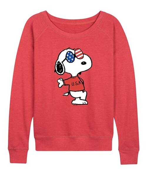 Heather Red Peanuts Joe Cool Stars & Stripes Glasses Slouchy Pullover