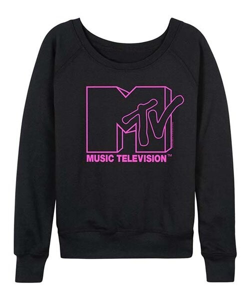 Black & Pink MTV Outline Logo Slouchy Pullover