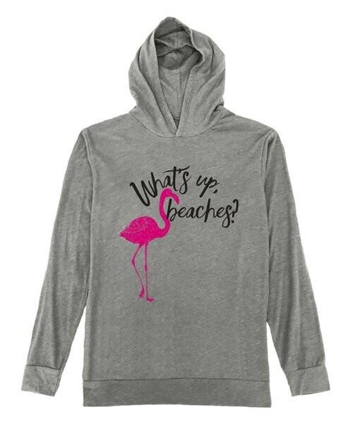 Heather Gray 'What's Up, Beaches' Flamingo Lightweight Hoodie