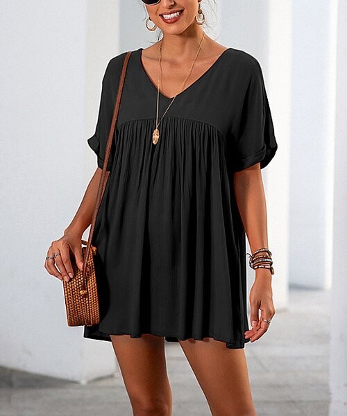 Black V-Neck Empire-Waist Dress