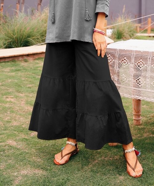 Black Tiered-Leg Palazzo Pants