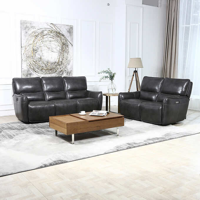 Wayton Leather Power Reclining Sofa with Power Headrest