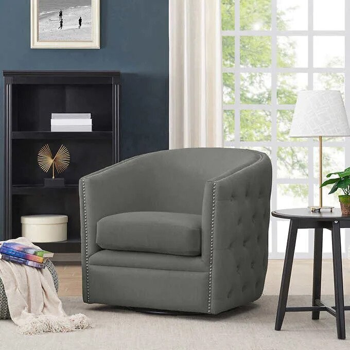 Lazarus Swivel Barrel Chair, Colors: Gray