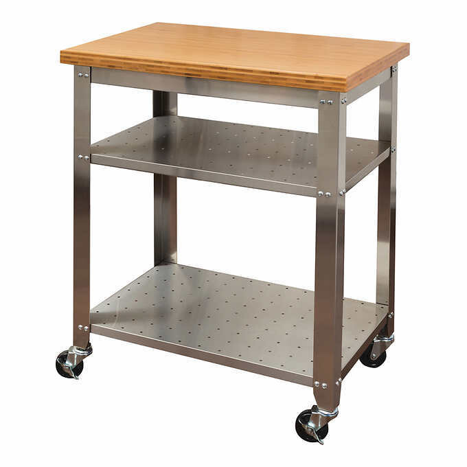 Seville Classics Stainless Steel Prep Table with Bamboo Top