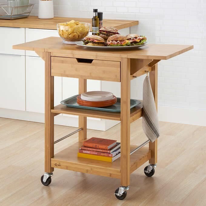 TRINITY 24 TRINITY 24" Bamboo Kitchen Cart with Drop Leaf